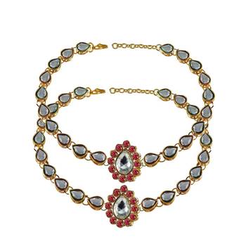 Brass Gold Platted  Pink Stone Studded  Anklet 1