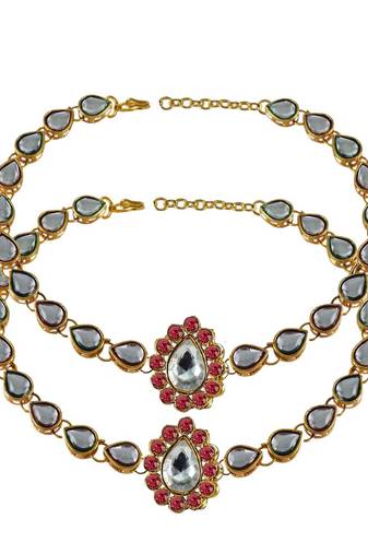 Brass Gold Platted  Pink Stone Studded  Anklet