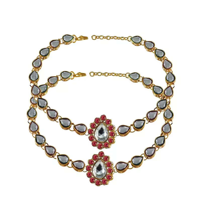 Brass Gold Platted  Pink Stone Studded  Anklet