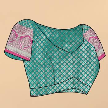 Turquoise Woven Katan Silk Blend Saree With Blouse 5