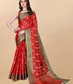 Red Woven Katan Silk Blend Saree With Blouse