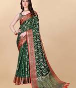 Green Woven Katan Silk Blend Saree With Blouse