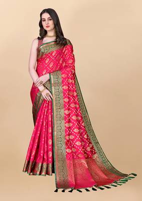 Pink Woven Katan Silk Blend Saree With Blouse 1
