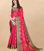 Pink Woven Katan Silk Blend Saree With Blouse