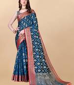 Blue Woven Katan Silk Blend Saree With Blouse