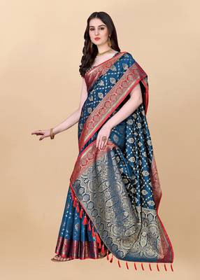 Blue Woven Katan Silk Blend Saree With Blouse 2