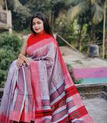 Grey woven linen saree with blouse