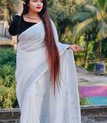 White woven linen saree with blouse