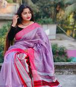Purple woven linen saree with blouse
