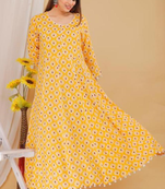 Yellow printed rayon ethnic-kurtis