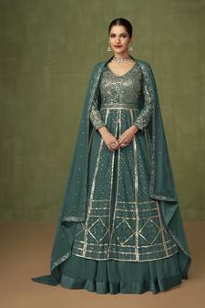 Green embroidered faux georgette salwar