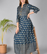 Blue printed rayon ethnic-kurtis
