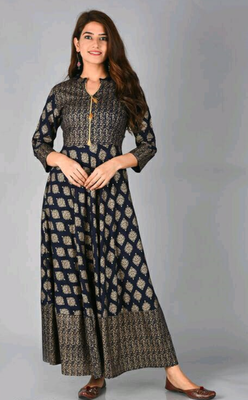 Blue printed rayon ethnic-kurtis 1