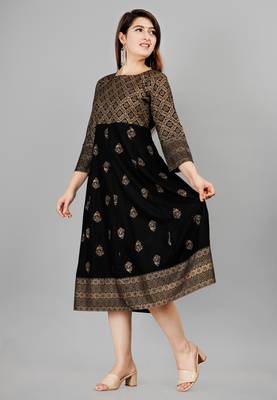 Black Gold printed rayon ethnic-kurtis 1