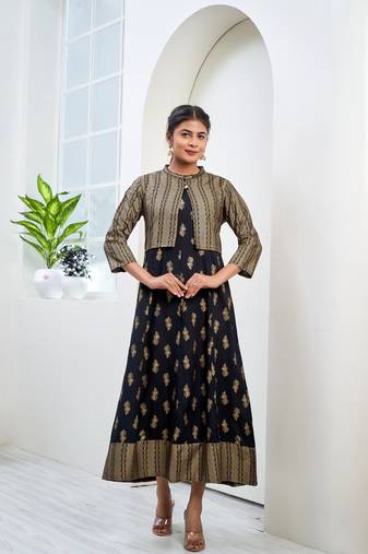 Black printed rayon ethnic-kurtis
