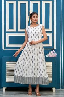 White printed rayon ethnic-kurtis