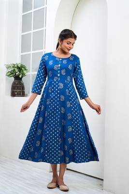 Blue printed rayon ethnic-kurtis 1