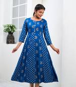 Blue printed rayon ethnic-kurtis