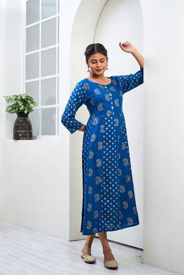 Blue printed rayon ethnic-kurtis 4