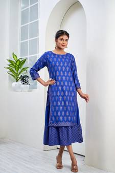 Blue printed rayon ethnic-kurtis