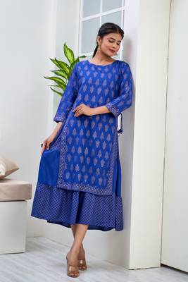 Blue printed rayon ethnic-kurtis 3