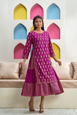 Purple printed rayon ethnic-kurtis 1