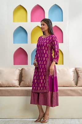 Purple printed rayon ethnic-kurtis 4
