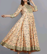 Peach printed rayon ethnic-kurtis