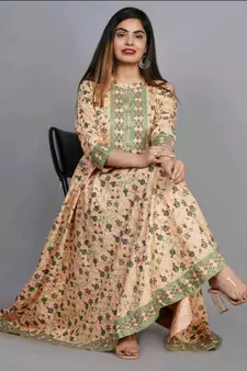 Peach printed rayon ethnic-kurtis