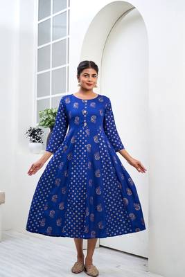 Blue printed rayon ethnic-kurtis 1