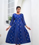 Blue printed rayon ethnic-kurtis