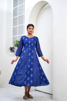 Blue printed rayon ethnic-kurtis 4