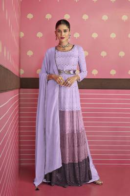Lavender embroidered faux georgette salwar 1