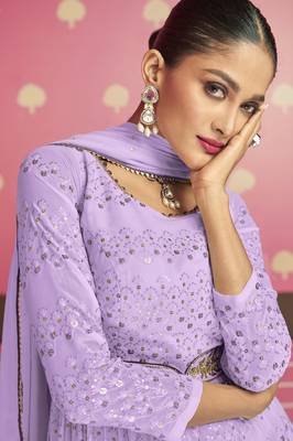Lavender embroidered faux georgette salwar 2