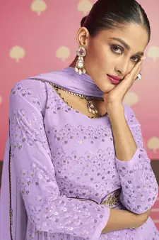 Lavender embroidered faux georgette salwar