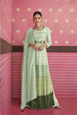 Light-green embroidered faux georgette salwar 1