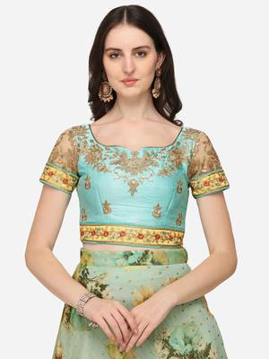Peach embroidered art silk semi stitched lehenga 2
