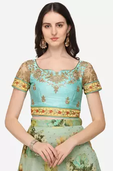 Peach embroidered art silk semi stitched lehenga