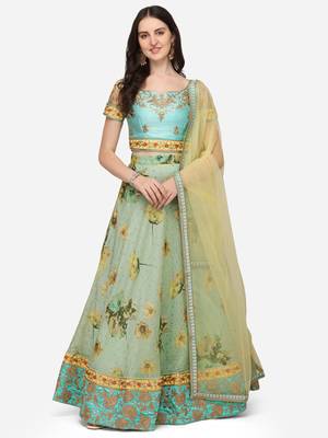 Peach embroidered art silk semi stitched lehenga 1