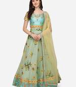 Peach embroidered art silk semi stitched lehenga