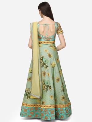 Peach embroidered art silk semi stitched lehenga 3
