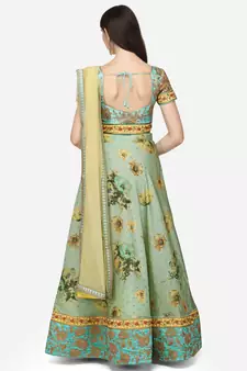 Peach embroidered art silk semi stitched lehenga