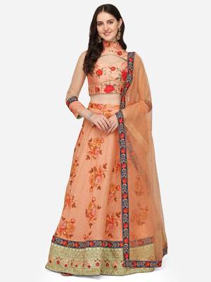 Green embroidered art silk semi stitched lehenga 1