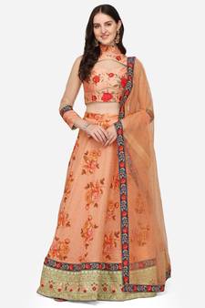 Green embroidered art silk semi stitched lehenga