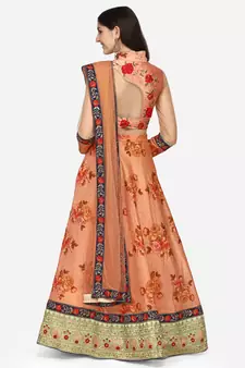 Green embroidered art silk semi stitched lehenga