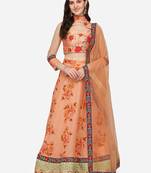 Peach embroidered art silk semi stitched lehenga