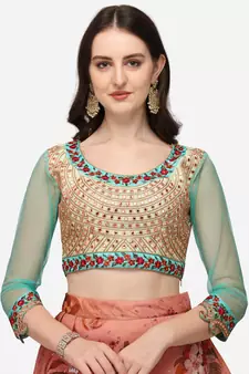 Green embroidered art silk semi stitched lehenga