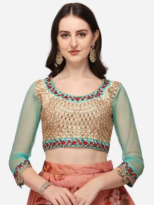 Green embroidered art silk semi stitched lehenga 3