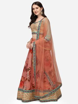 Green embroidered art silk semi stitched lehenga 1