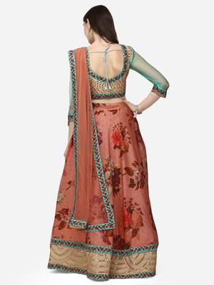 Green embroidered art silk semi stitched lehenga 4